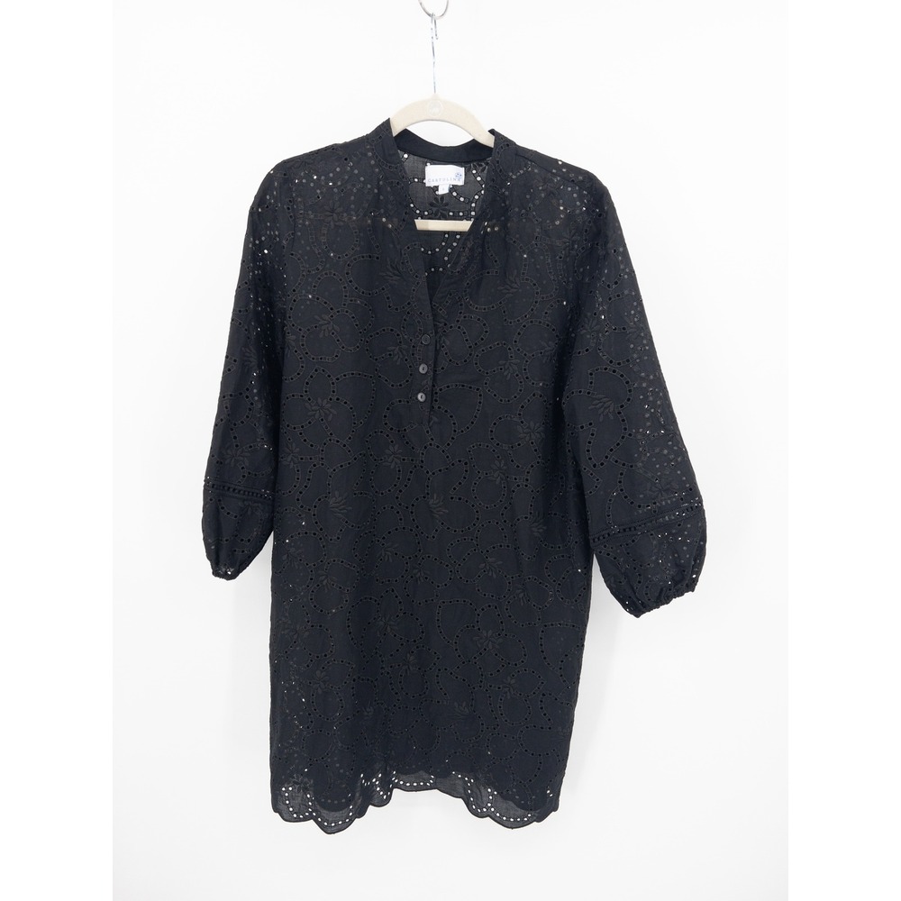 Cartolina Black Eyelet Tunic Dress Coverup Beach Resort Pool Cotton Size Large